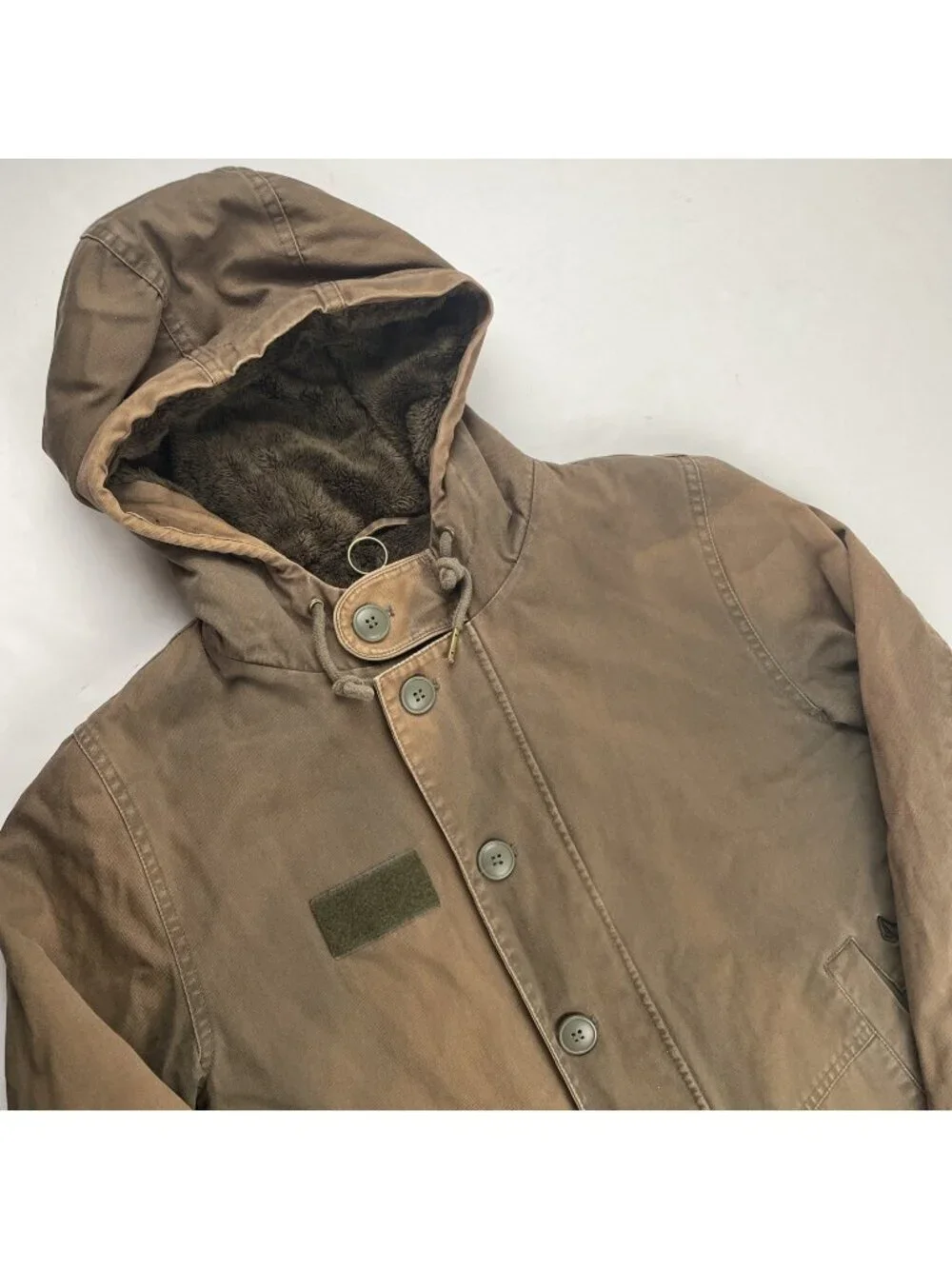 Volcom Rockage Hooded Canvas Jacket Men’s S Faux Fur Lined Work Chore Utility
